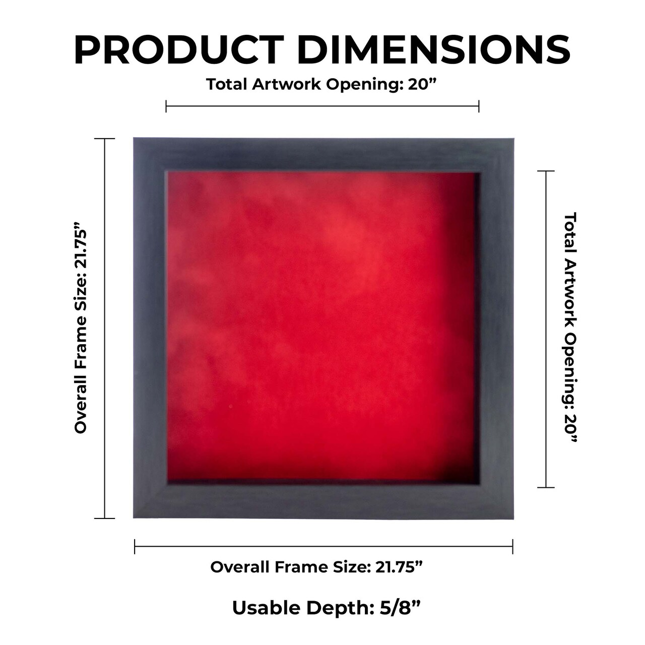 Elegant Charcoal Wood Shadow Box Frame with Acrylic Front - Red Suede Backing, 30 Sizes